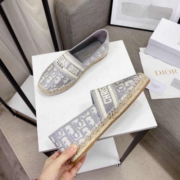 D*or granville espadrilles in grey oblique embroidered cotton