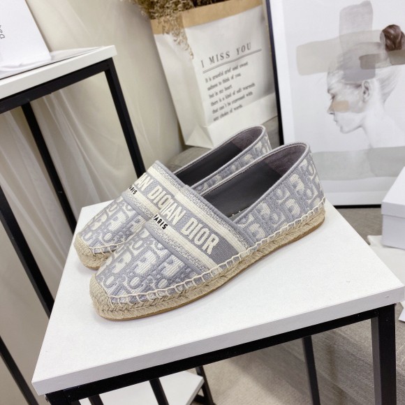 D*or granville espadrilles in grey oblique embroidered cotton