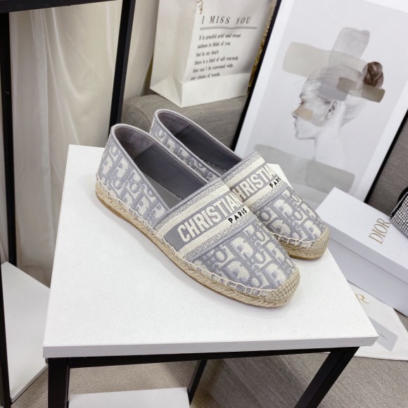 D*or granville espadrilles in grey oblique embroidered cotton