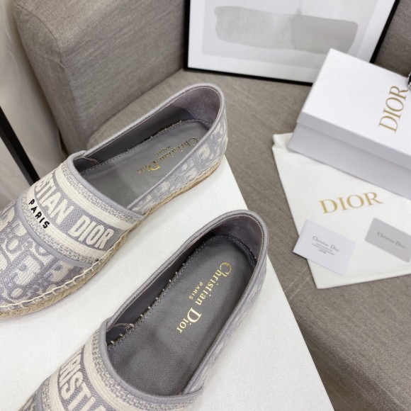 D*or granville espadrilles in grey oblique embroidered cotton