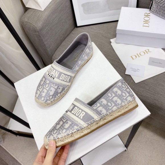 D*or granville espadrilles in grey oblique embroidered cotton