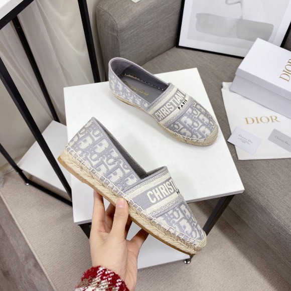 D*or granville espadrilles in grey oblique embroidered cotton