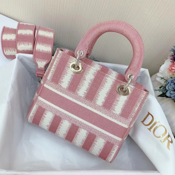 D*or lady d-lite medium bag in pink d-stripes embroidery