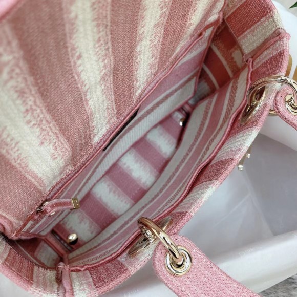 D*or lady d-lite medium bag in pink d-stripes embroidery