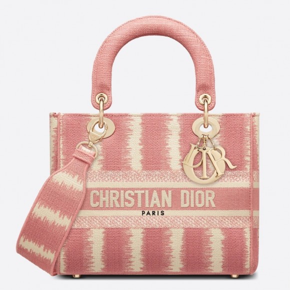 D*or lady d-lite medium bag in pink d-stripes embroidery