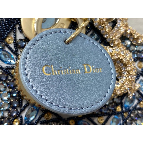 D*or lady D*or mini chain bag in satin with blue bead embroidery