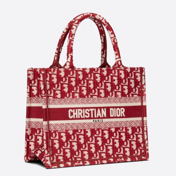 D*or small book tote bag in burgundy D*or oblique embroidery