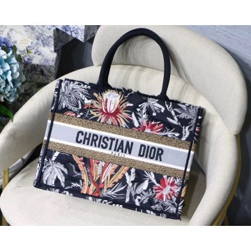 Dior Medium Book Tote In Black Camouflage With Multicolored Flowers Dior Medium Book Tote In Black Camouflage With Multicolored Flowers