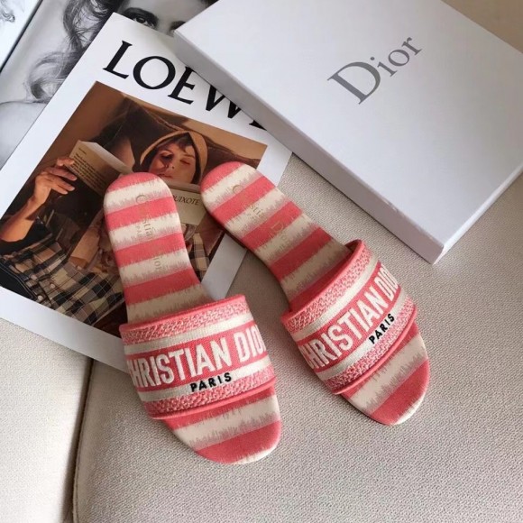 D*or dway slides in pink d-stripes embroidered cotton