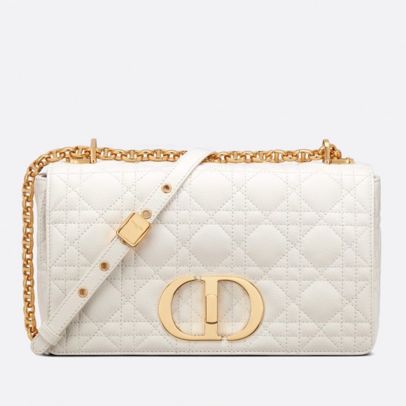 D*or caro medium bag in white cannage calfskin