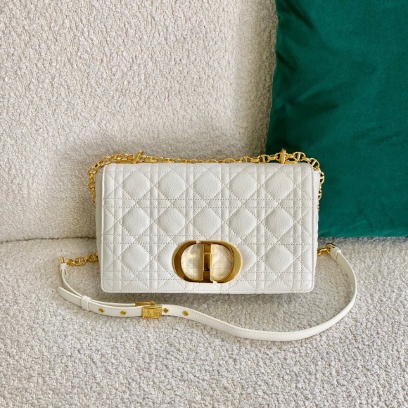 D*or caro medium bag in white cannage calfskin