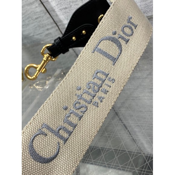 D*or shoulder strap with ring in grey embroidery canvas