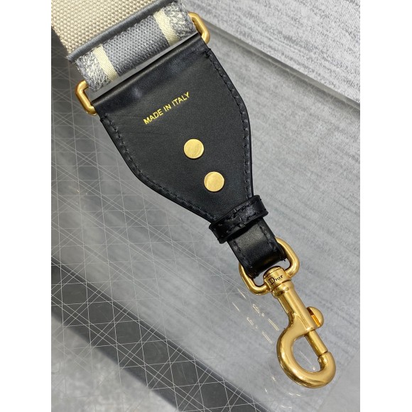 D*or shoulder strap with ring in grey embroidery canvas