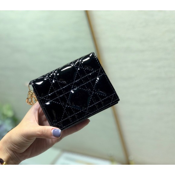 D*or mini lady D*or wallet in black patent calfskin