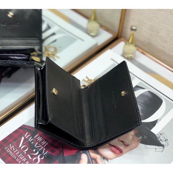 D*or mini lady D*or wallet in black patent calfskin