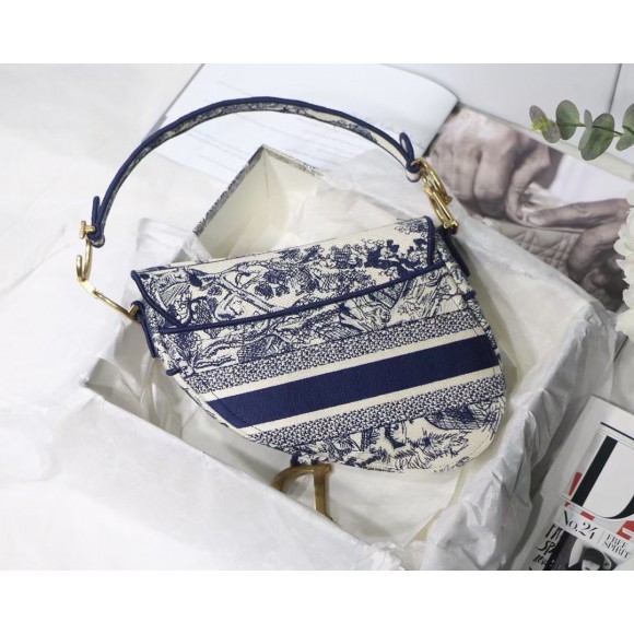 D*or saddle bag in blue toile de jouy embroidery