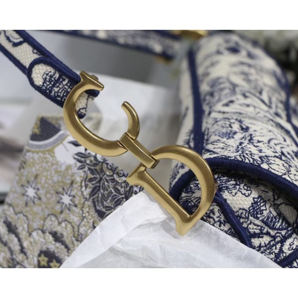 D*or saddle bag in blue toile de jouy embroidery