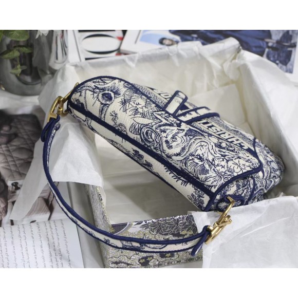 D*or saddle bag in blue toile de jouy embroidery