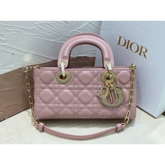 D*or lady d-joy small bag in peony pink cannage lambskin