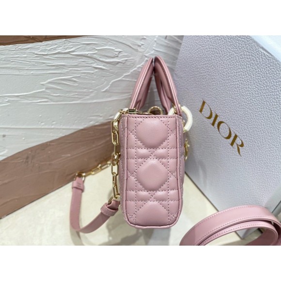 D*or lady d-joy small bag in peony pink cannage lambskin