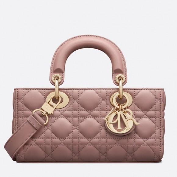 D*or lady d-joy small bag in peony pink cannage lambskin