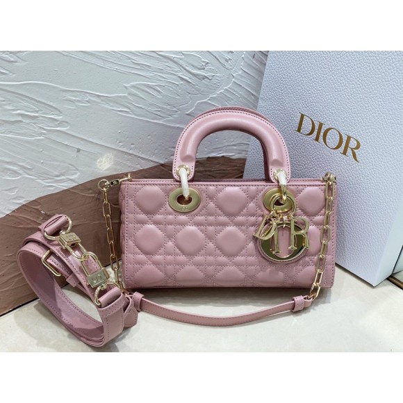 D*or lady d-joy small bag in peony pink cannage lambskin