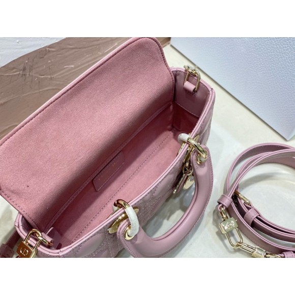 D*or lady d-joy small bag in peony pink cannage lambskin