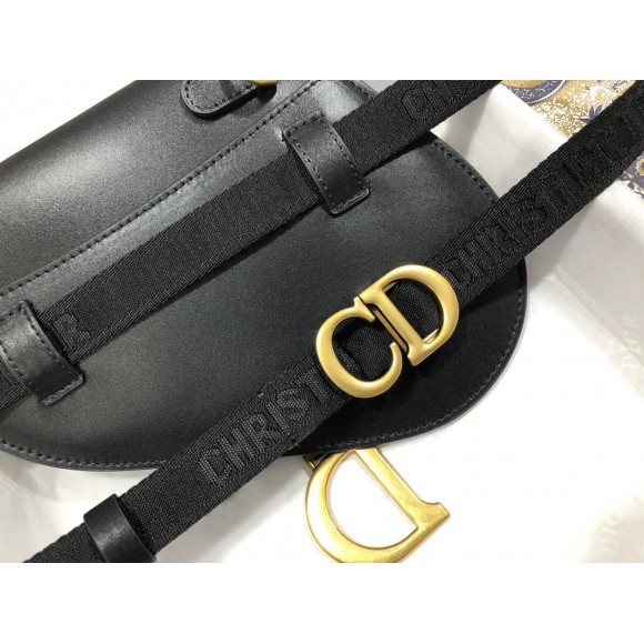 D*or saddle belt pouch in black smooth calfskin