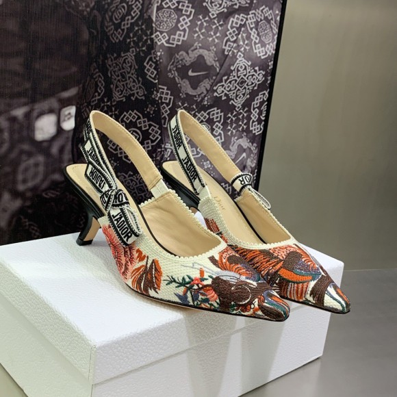 D*or j'aD*or slingback pumps 65mm in jardin d'hiver embroidered cotton