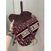 Dior Saddle Bag In Bordeaux Velvet Oblique Embroidered