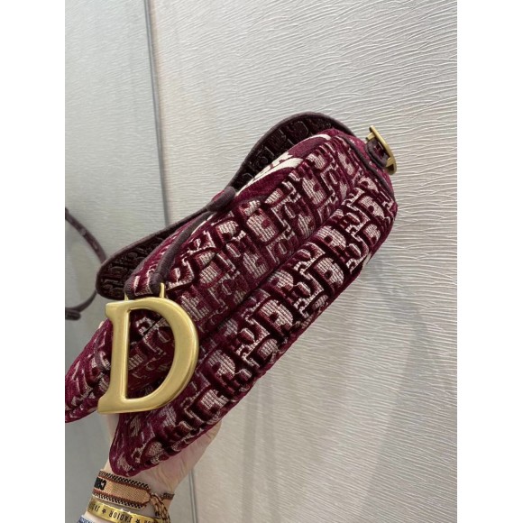 D*or saddle bag in bordeaux velvet oblique embroidered