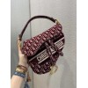 Dior Saddle Bag In Bordeaux Velvet Oblique Embroidered