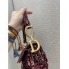 Dior Saddle Bag In Bordeaux Velvet Oblique Embroidered