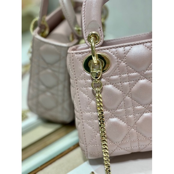 D*or lady D*or mini chain bag with chain in lotus pearlescent lambskin