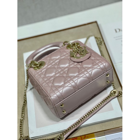 D*or lady D*or mini chain bag with chain in lotus pearlescent lambskin