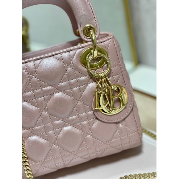 D*or lady D*or mini chain bag with chain in lotus pearlescent lambskin