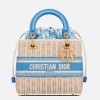 Dior Lady Dior Medium Bag in Wicker and Light Blue Oblique Jacquard