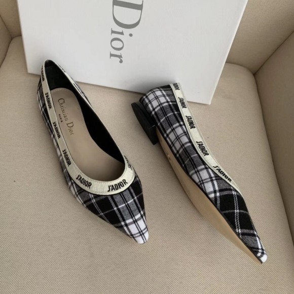 D*or j'aD*or ballet flats in black and white tartan fabric