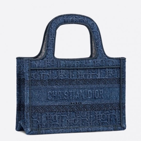 D*or mini book tote bag in denim blue oblique canvas