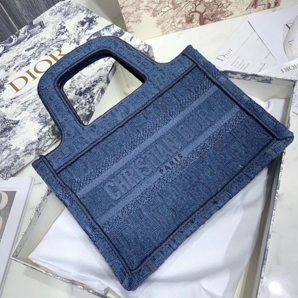 D*or mini book tote bag in denim blue oblique canvas