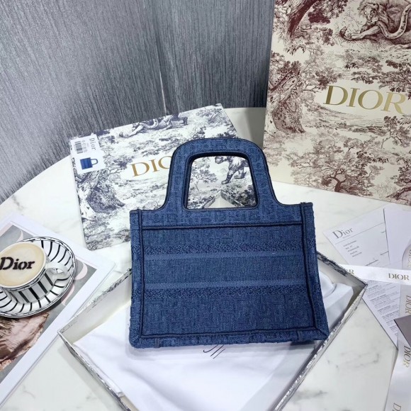 D*or mini book tote bag in denim blue oblique canvas