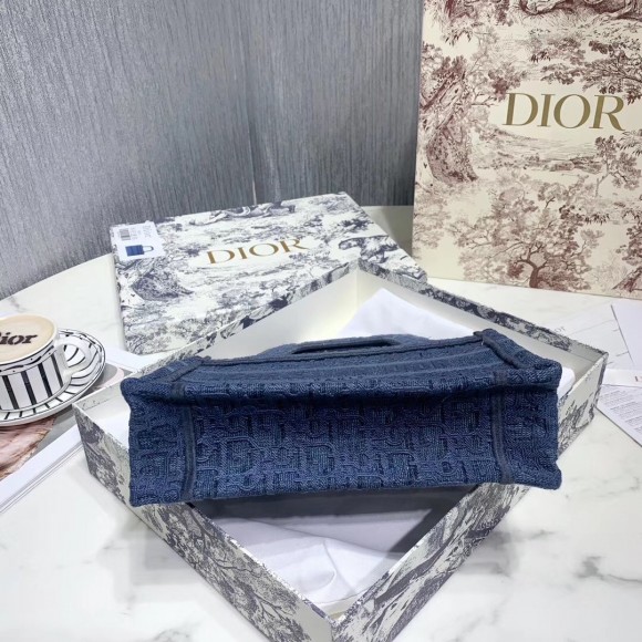 D*or mini book tote bag in denim blue oblique canvas