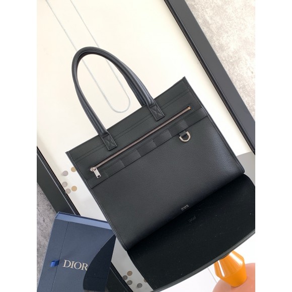 D*or safari tote bag in black grained calfskin