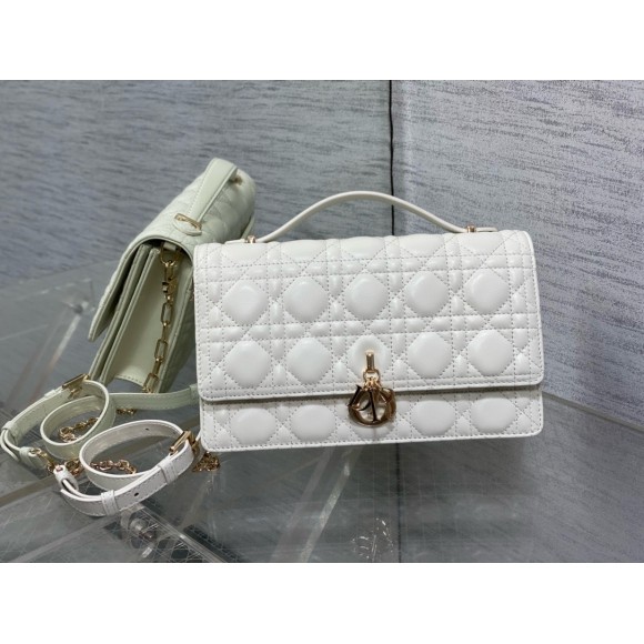 D*or miss D*or top handle bag in white cannage lambskin