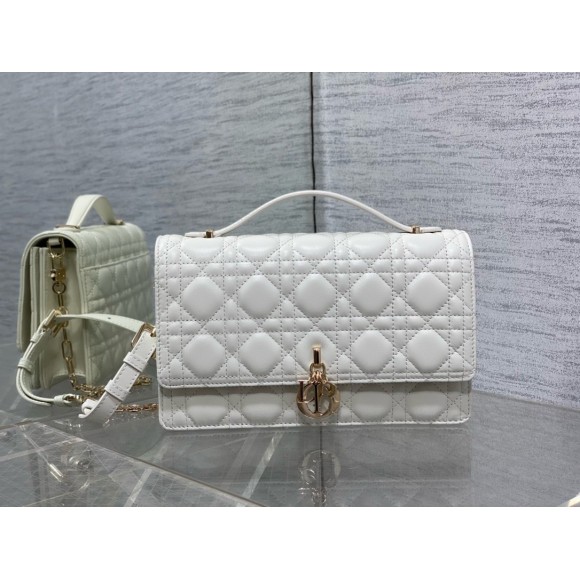 D*or miss D*or top handle bag in white cannage lambskin