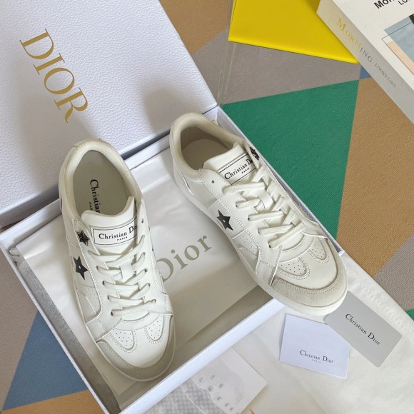 D*or star sneakers in white calfskin and suede