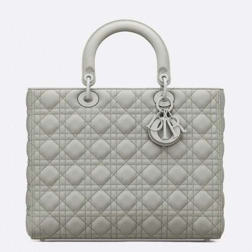 Dior Lady Dior Large Bag In Grey Ultramatte Cannage Calfskin