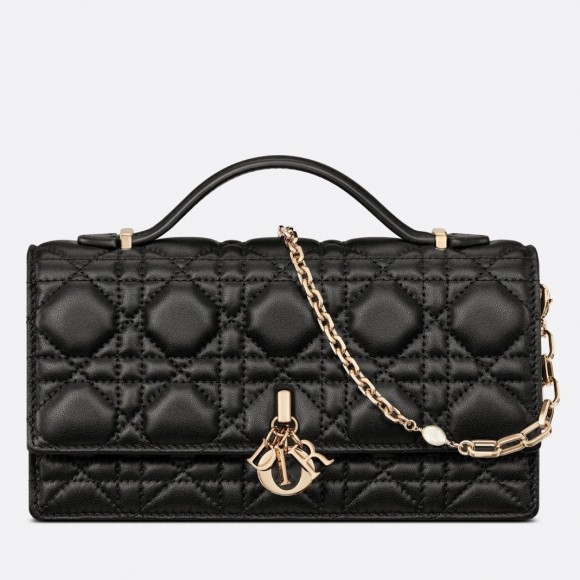 D*or miss D*or mini bag in black cannage lambskin