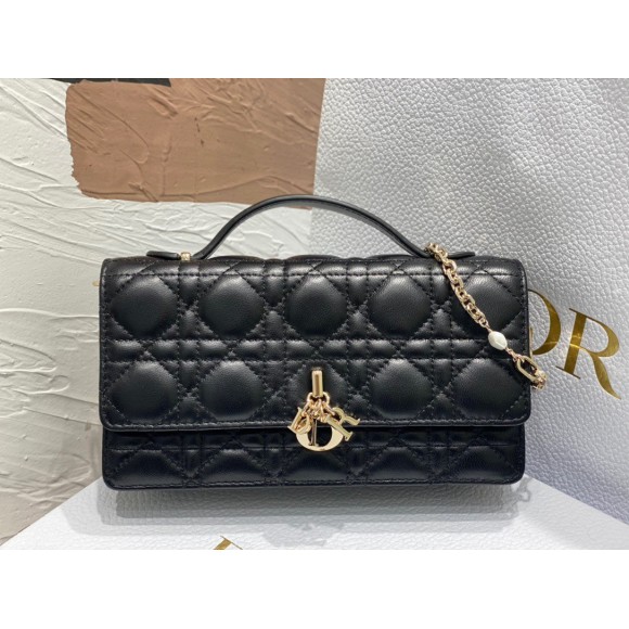 D*or miss D*or mini bag in black cannage lambskin