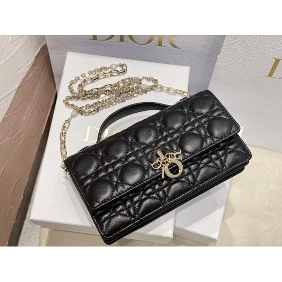 D*or miss D*or mini bag in black cannage lambskin